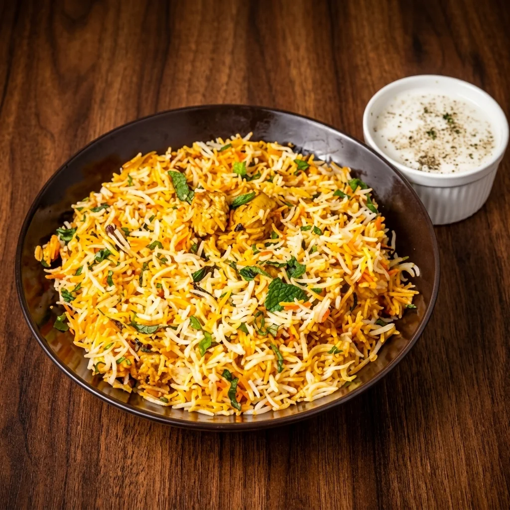 Chicken and goat biryani from Spicy Mahal, North Indian takeout near Manning Drive Edmonton