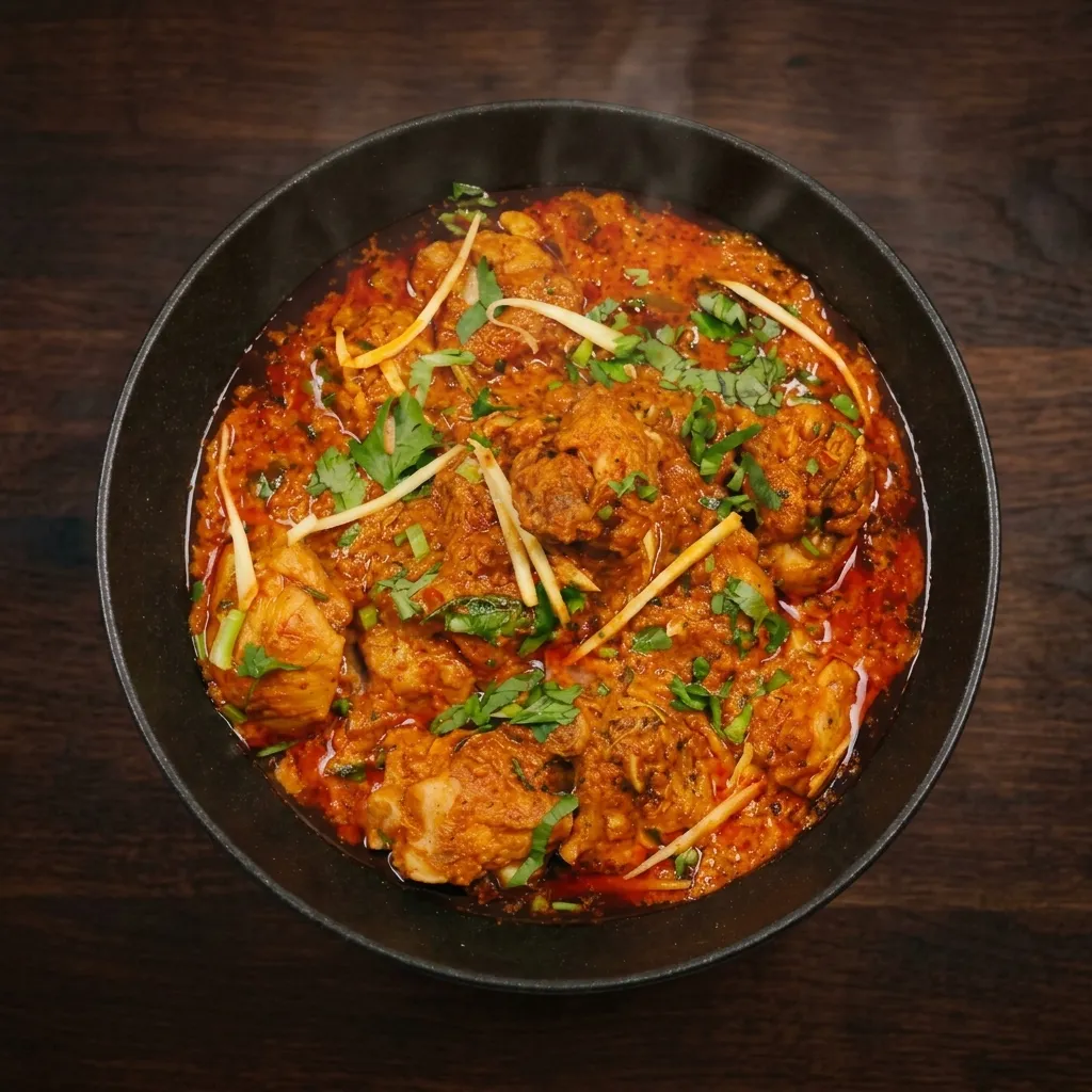Chicken karahi cooked Pakistani home-style at Spicy Mahal on 153 Avenue NW, Edmonton