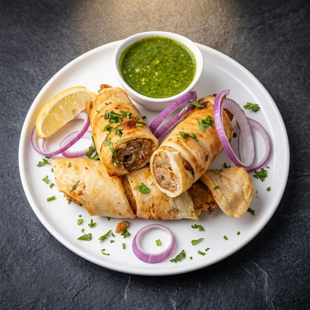 Chicken and goat kebab naanwich at Spicy Mahal, North Indian restaurant in northeast Edmonton, AB